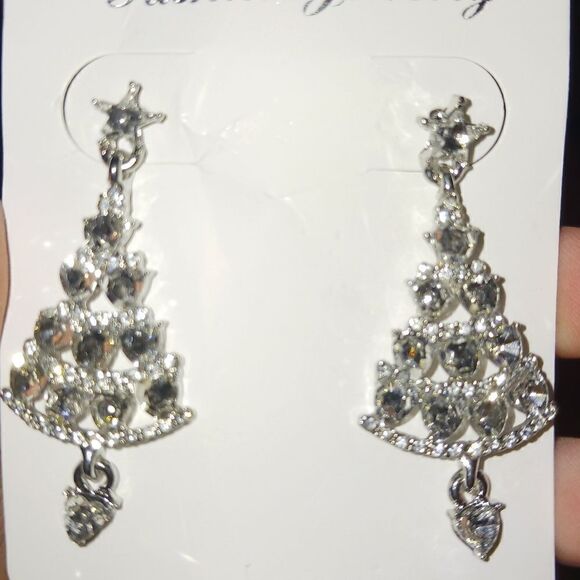 Sparkling Rhinestone Christmas Tree  Earrings - Picture 3 of 3